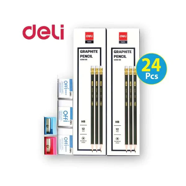 Deli Pencil 24Pcs + Eraser 3Pcs + Sharpener 2Pcs