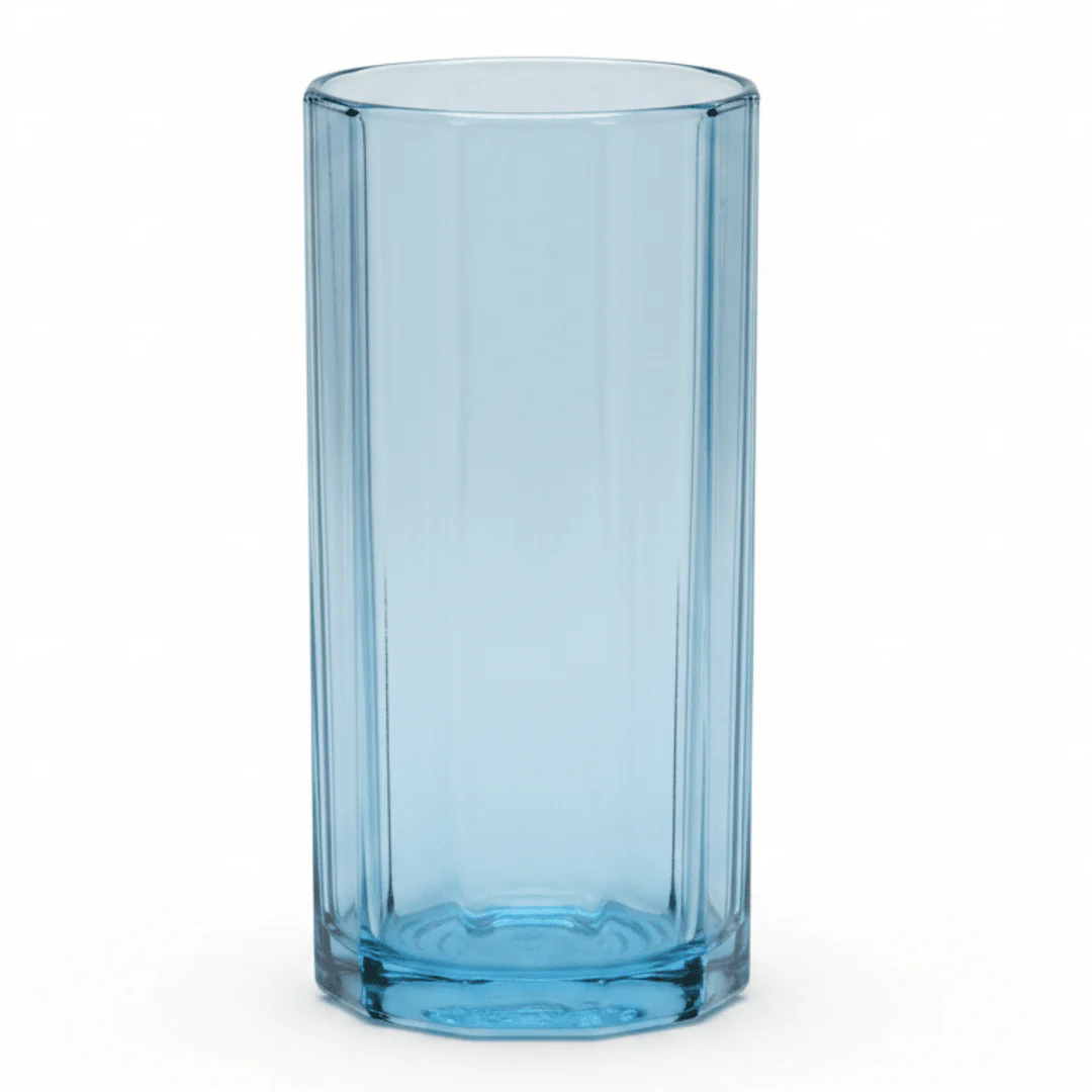 Deli Tinted Blue Water Glass 440ml — Elegant Ribbed Design