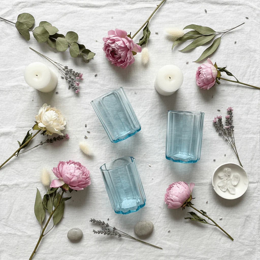 Deli Tinted Blue Water Glass | 250ml | Ribbed Fluted Tumbler - Image 3