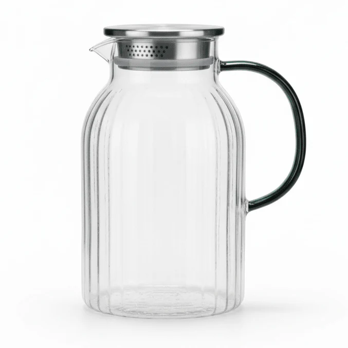 Delisoga 2.1L Extra-Large Capacity Clear Glass Jug with Sturdy Black Handle – Modern Water, Juice & Beverage Serving Pitcher