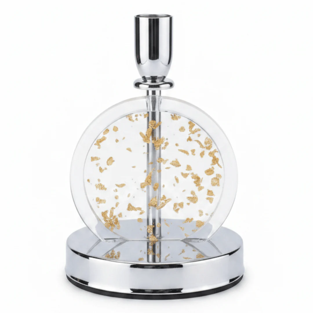 Designer Silver Metal & Plastic Decorative Candle Holder for Home Styling – 18cm