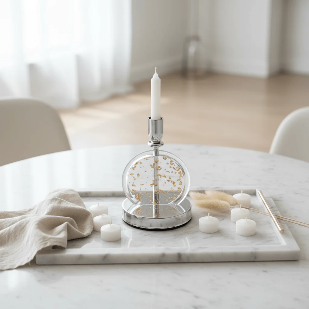 Designer Silver Metal & Plastic Decorative Candle Holder for Home Styling – 18cm - Image 3