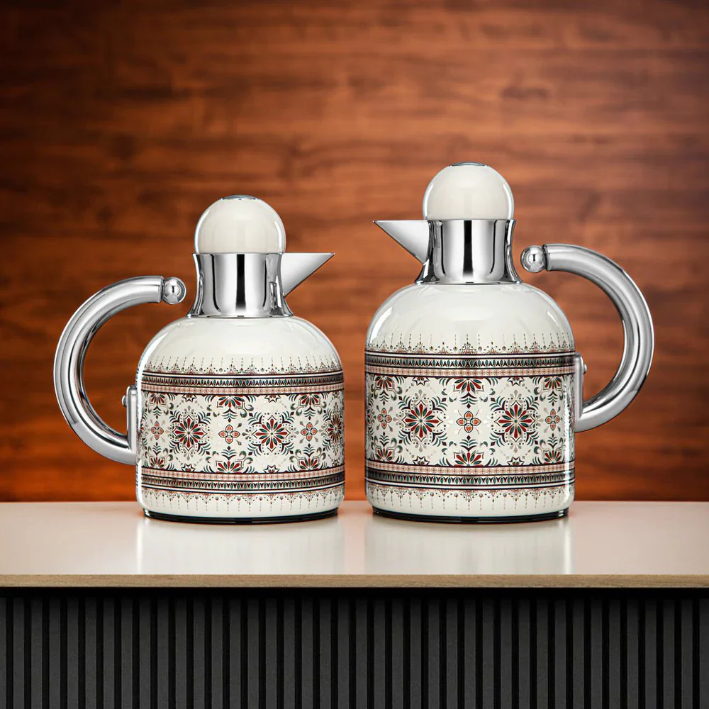 Almarjan Vacuum Flask Set 0.6L + 1L Patterned White ART18