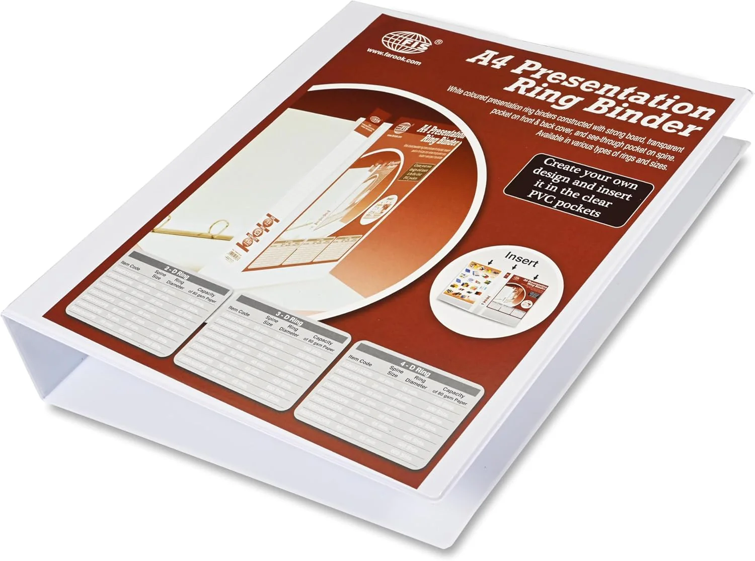 FIS A4 Presentation Ring Binder – 2D Ring, 45mm, 2.50" Spine, White | FSBD245DPB