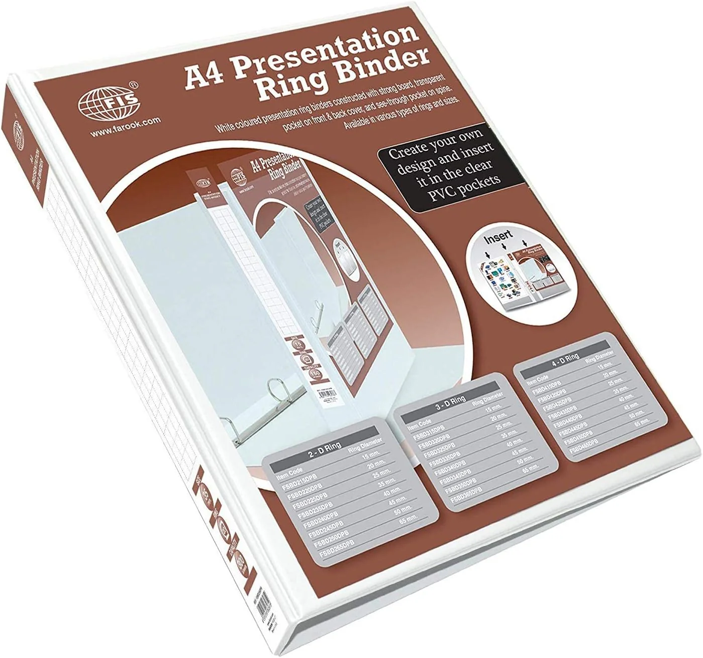 FIS FSBD235DPB A4 Presentation Ring Binder – 2D Ring, 35mm, White, 300 Sheets