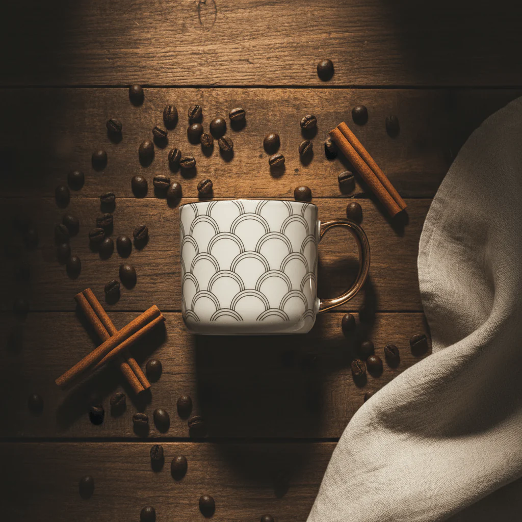 DH White Ceramic Mug with Golden Scallop Design & Gold Handle | 350ml - Image 3