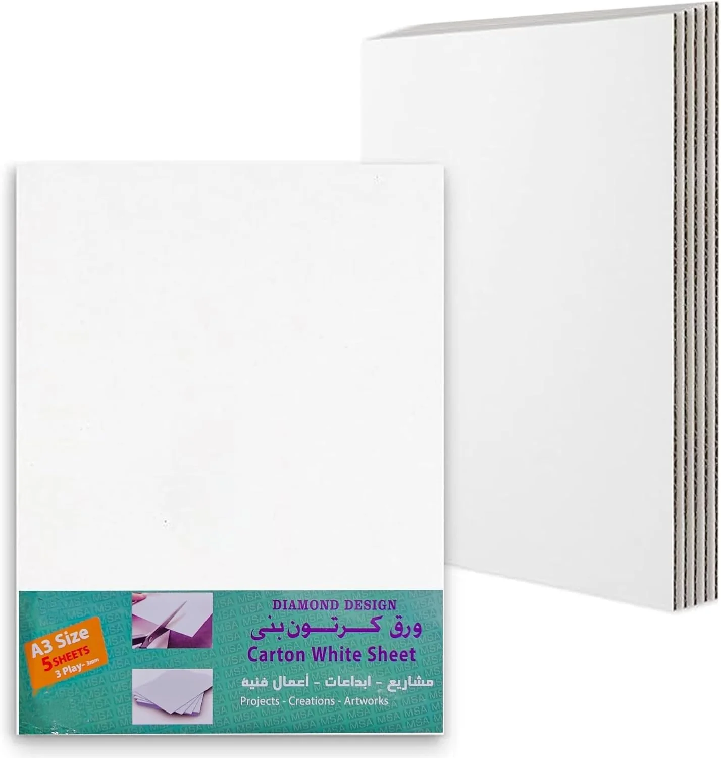 Diamond Design 5pcs Cardboard Sheet A3 Size, 3-Ply 3mm Thickness, White