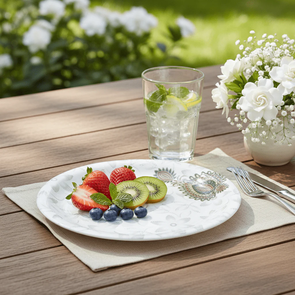 Dinewell White Melamine Side Plate 7.5 Inch | Elegant Floral Design - Image 4