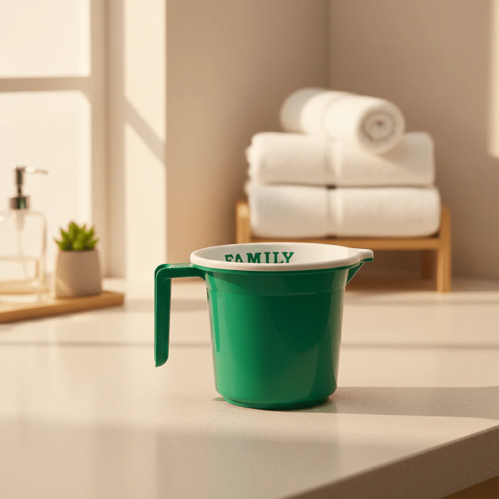 Divya Plastic Mug – 1500 ml – Green – Strong Plastic Mug for Bathroom, Kitchen & Utility Use - Image 2