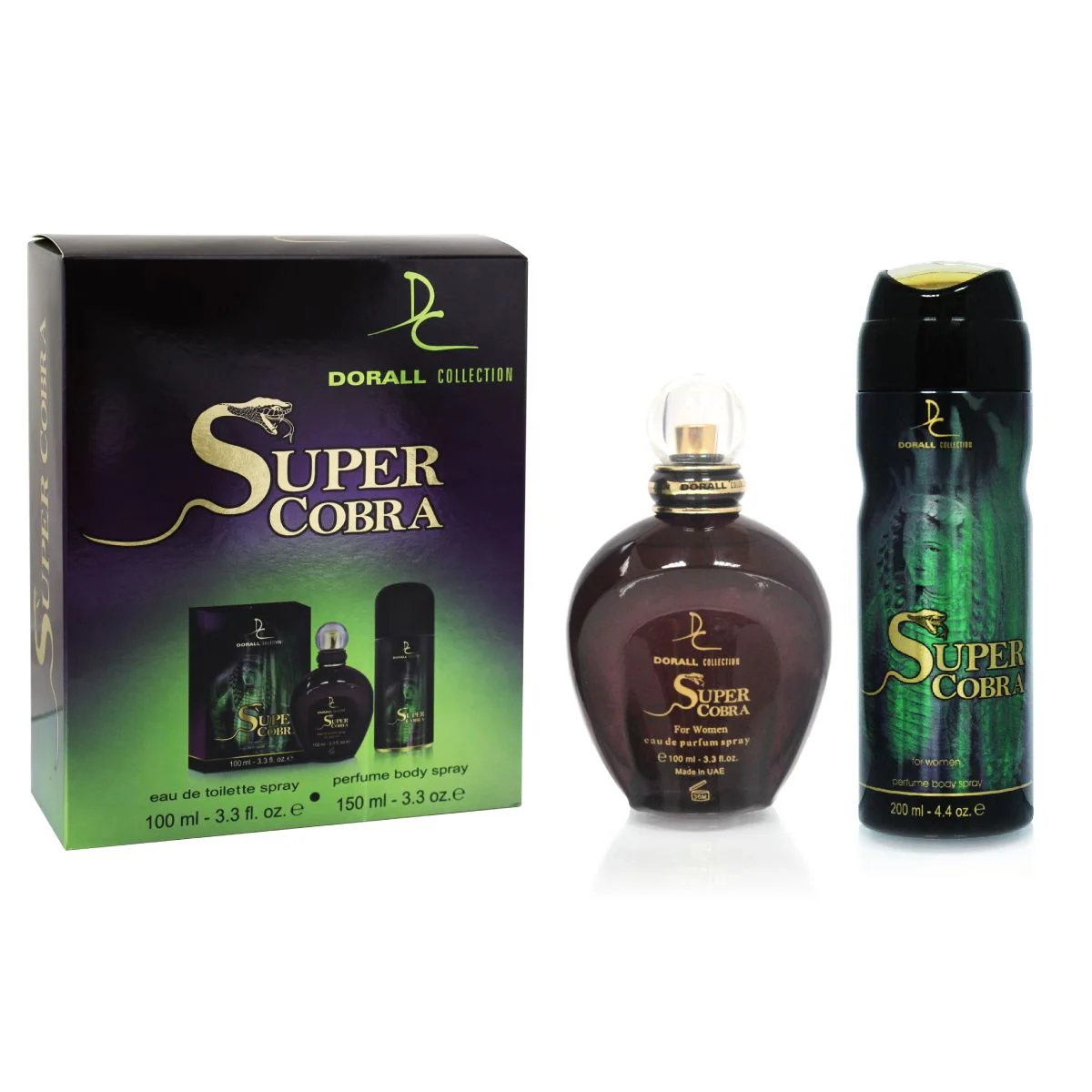 Dorall Collection 2pcs Super Cobra Perfume Gift Set, 100ml EDT + 150ml Fragranced Body Spray
