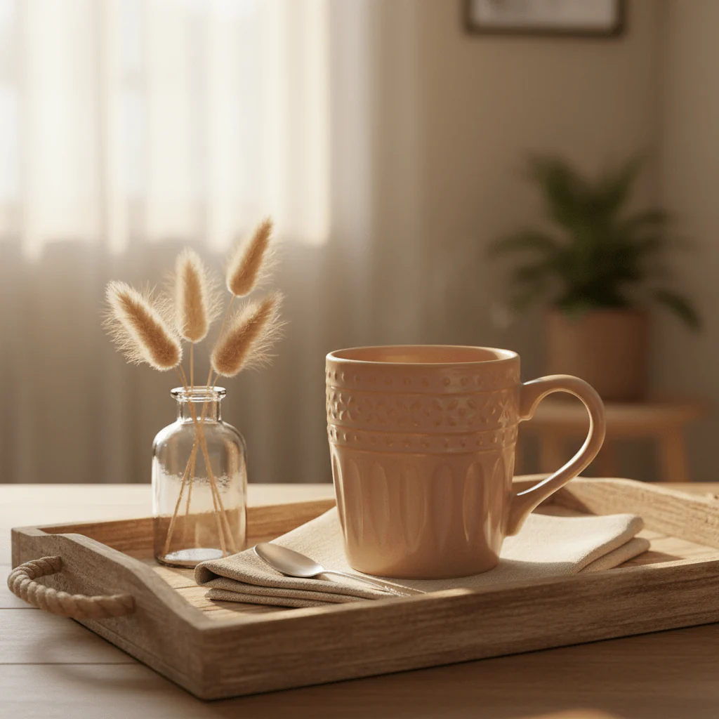 Dusty rose ceramic mug with elegant design 350ml - Image 2