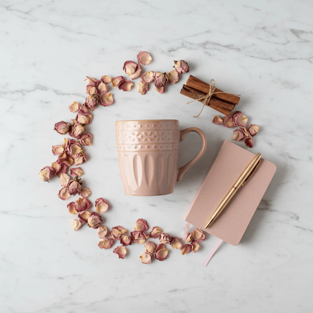 Dusty rose ceramic mug with elegant design 350ml - Image 3