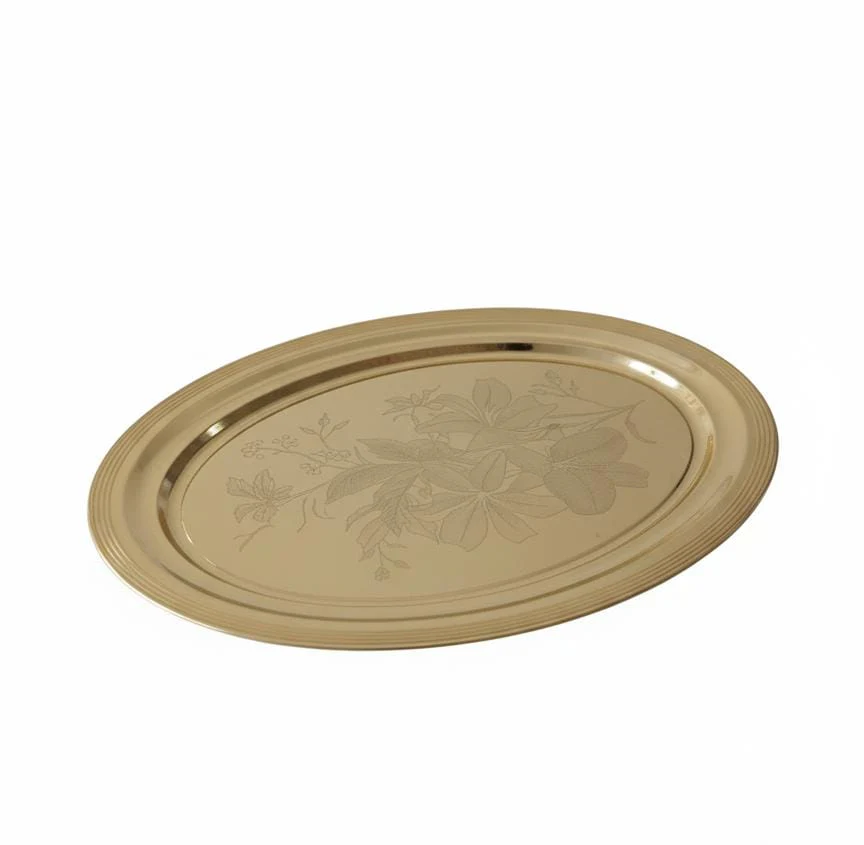 Edelolanz Gold Oval Shape Steel Tray 45×34 cm – Large Luxury Tray, Mirror Finish Surface, Ideal for Parties, Events, and Display - Image 2