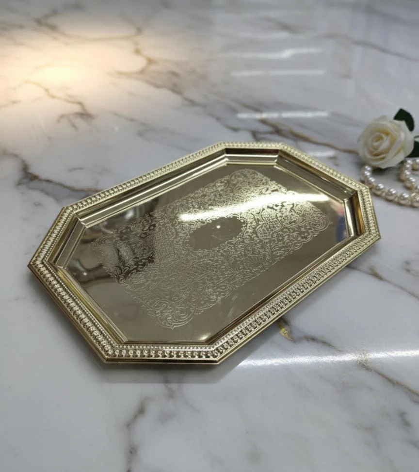 Edelolanz Gold Rectangular Steel Tray 36×24 cm – Modern Luxury Tray, Mirror-Like Shine, Adds Sophistication to Any Décor
