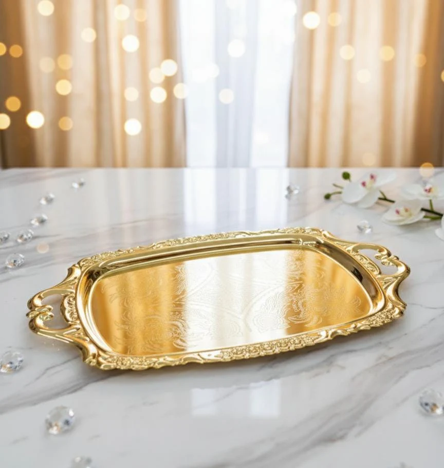 Edelolanz Gold Rectangular Steel Tray 43×27 cm – Premium Decorative Tray, Sturdy Build, Adds a Touch of Elegance to Any Setting