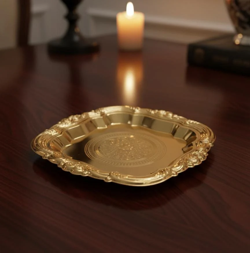 Edelolanz Gold Square Steel Tray 14 cm – Minimalist Modern Look, Durable Steel Build, Great for Gifting or Decorative Use