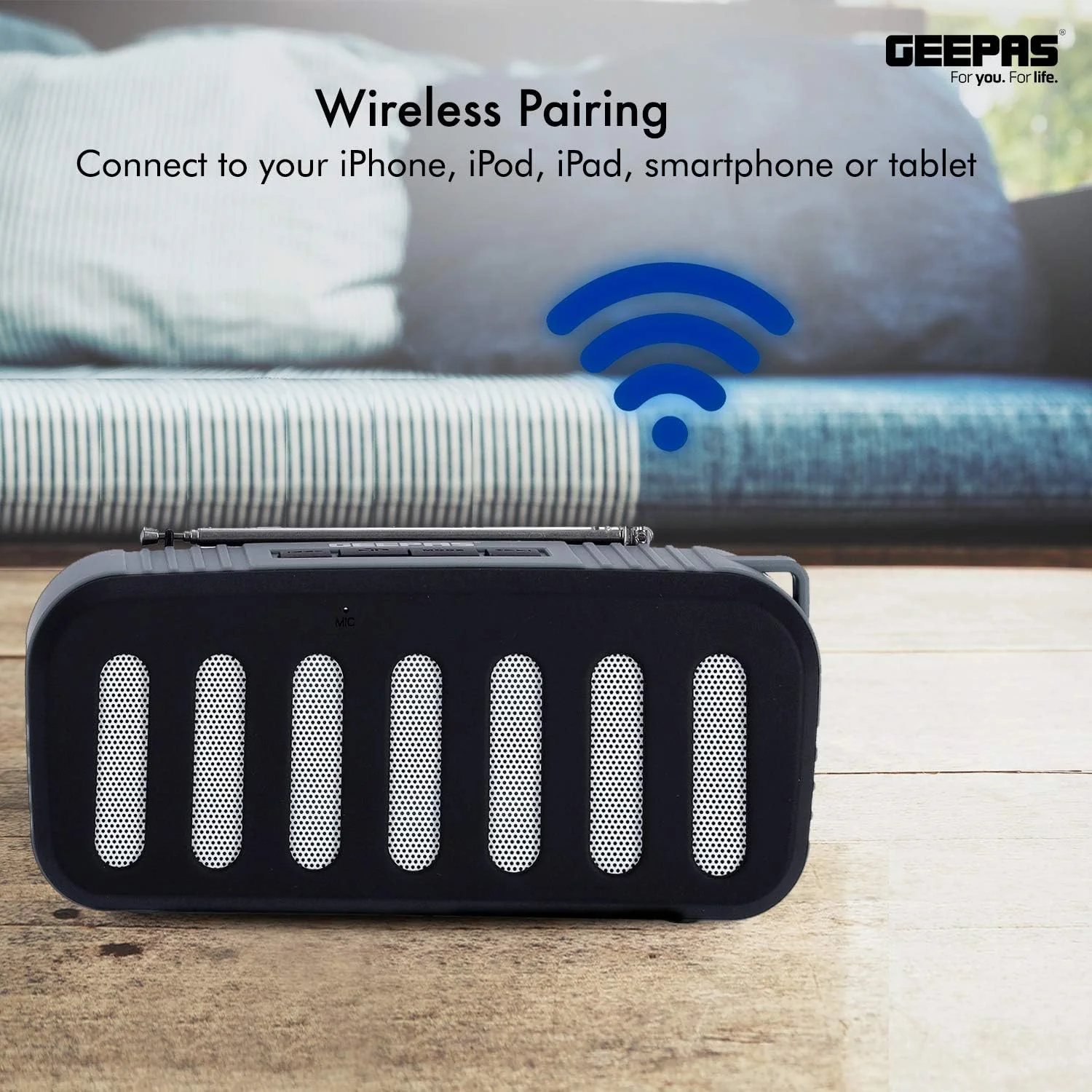 Geepas GMS11184 Bluetooth Rechargeable Speaker - Portable Wireless Speakers Long Hours Playtime 1200mAh Battery with Powerful Bass TF Card AUX USB Playback - Loud Speaker for Home Party Outdoor - Image 5