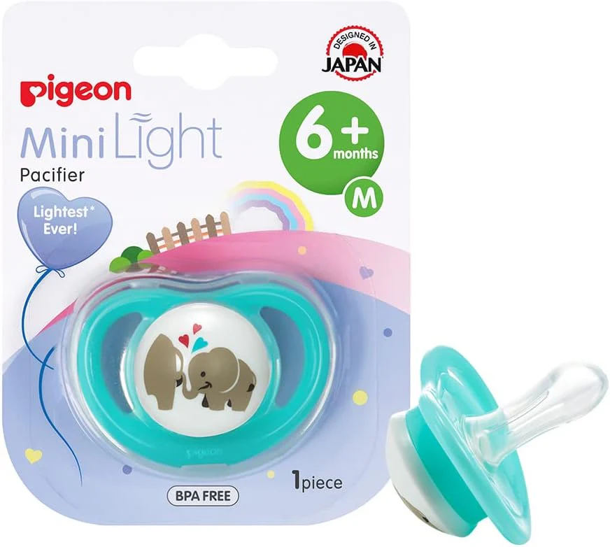 Pigeon Minilight Pacifier, Ultra Light Weight, Soft Silicone Nipple, More Air Flow, BPA Free, M Size for Unisex, 6+ Months, Clear