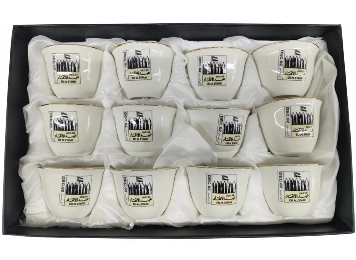 Eid Al Etihad 12 Pieces Premium Ceramic Cawa Cup Set in Elegant White Finish – Traditional Style for Arabic Coffee Serving - Image 2
