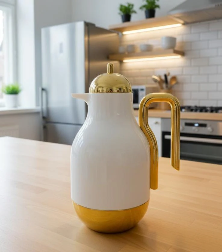 Ejshe 1 Liter White Vacuum Flask – Classic White Finish with Gold Touch, Durable and Stylish Beverage Container - Image 2