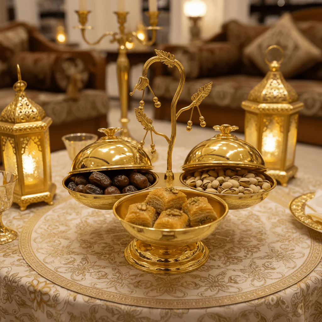 Elegant 3-Section Gold Candy Serving Bowl with Lid β Footed Design for Nuts, Sweets & Dry Fruits β 17 Γ 33 cm - Image 2