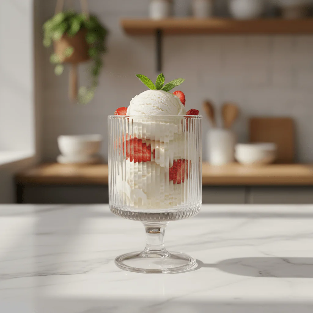 Elegant Ribbed Footed Glass Ice Cream Cup | 150ml | - Image 3