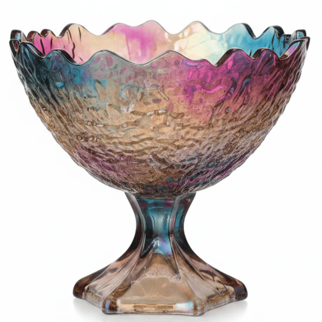 Elegant Iridescent Glass Footed Candy Bowl | 17×17 cm |