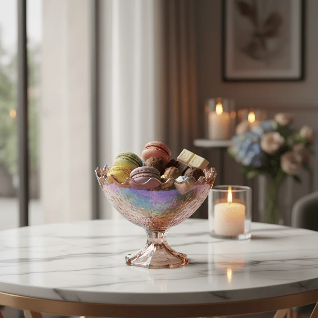 Elegant Iridescent Glass Footed Candy Bowl | 17×17 cm | - Image 2
