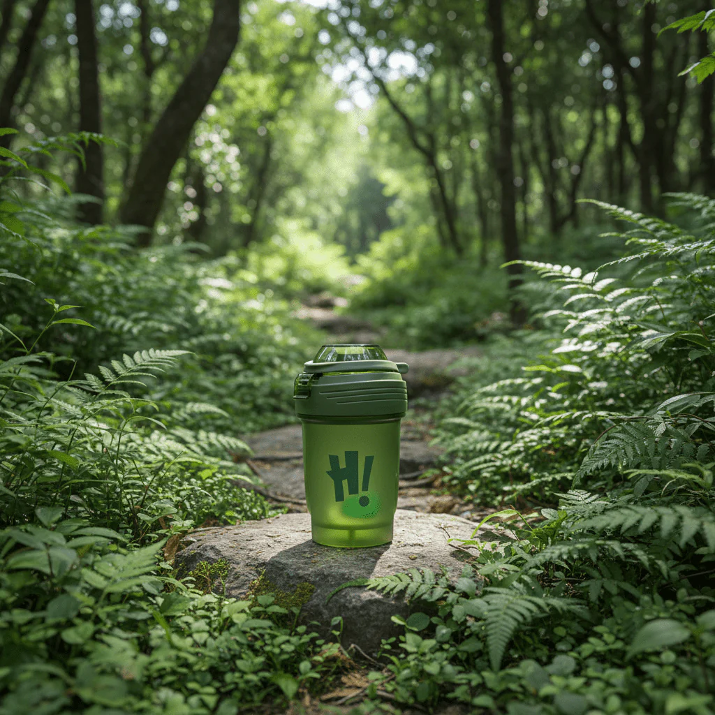 Elegant Green Plastic Drinking Bottle with Modern H! Print Pattern – 350 ml - Image 3