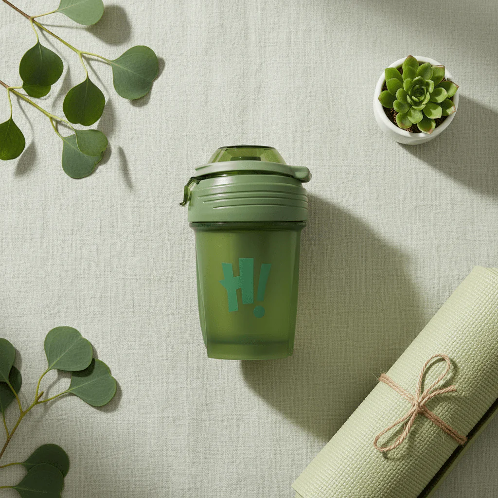 Elegant Green Plastic Drinking Bottle with Modern H! Print Pattern – 350 ml - Image 4