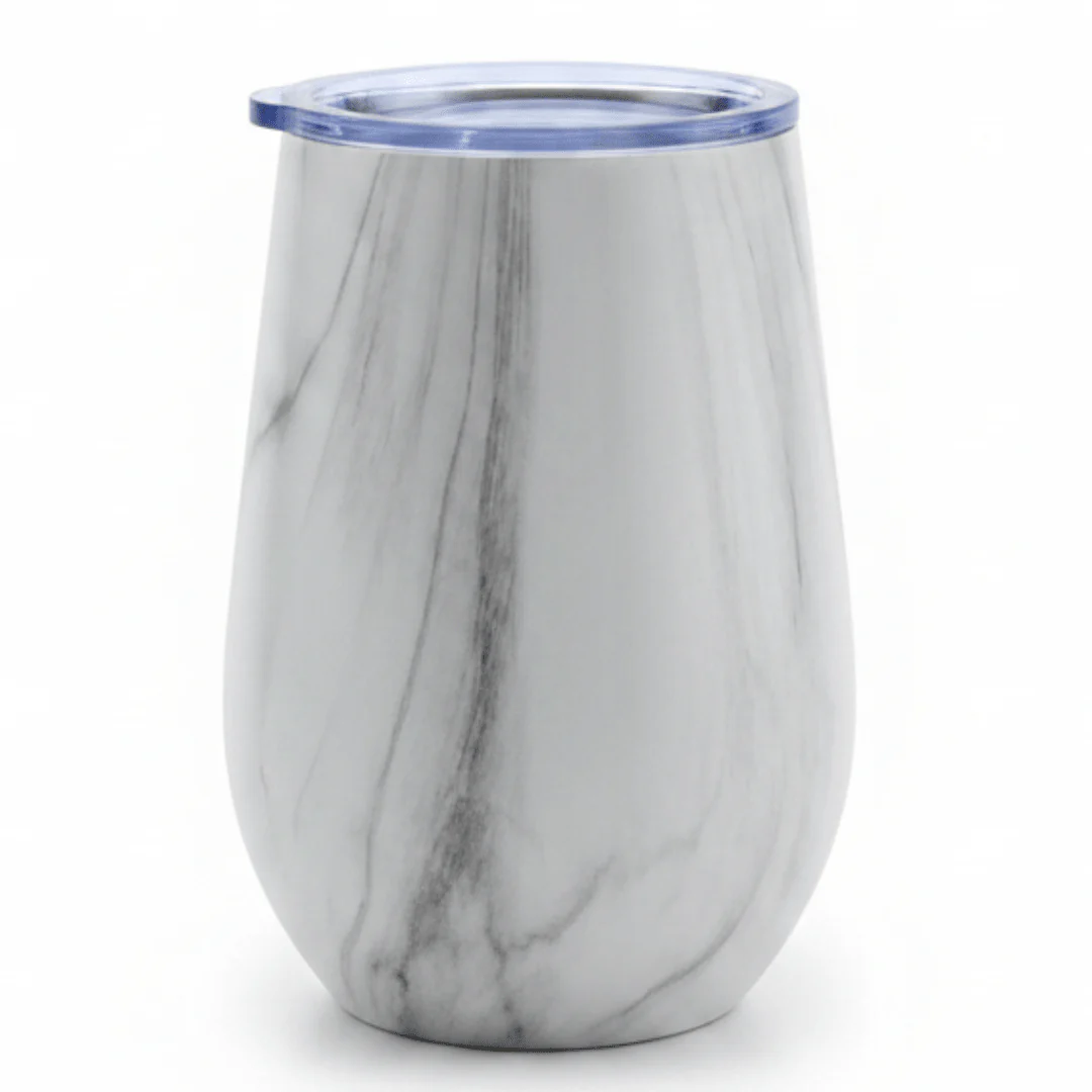 Elegant White Marble Stainless Steel Vacuum Cup with Lid | 360ml