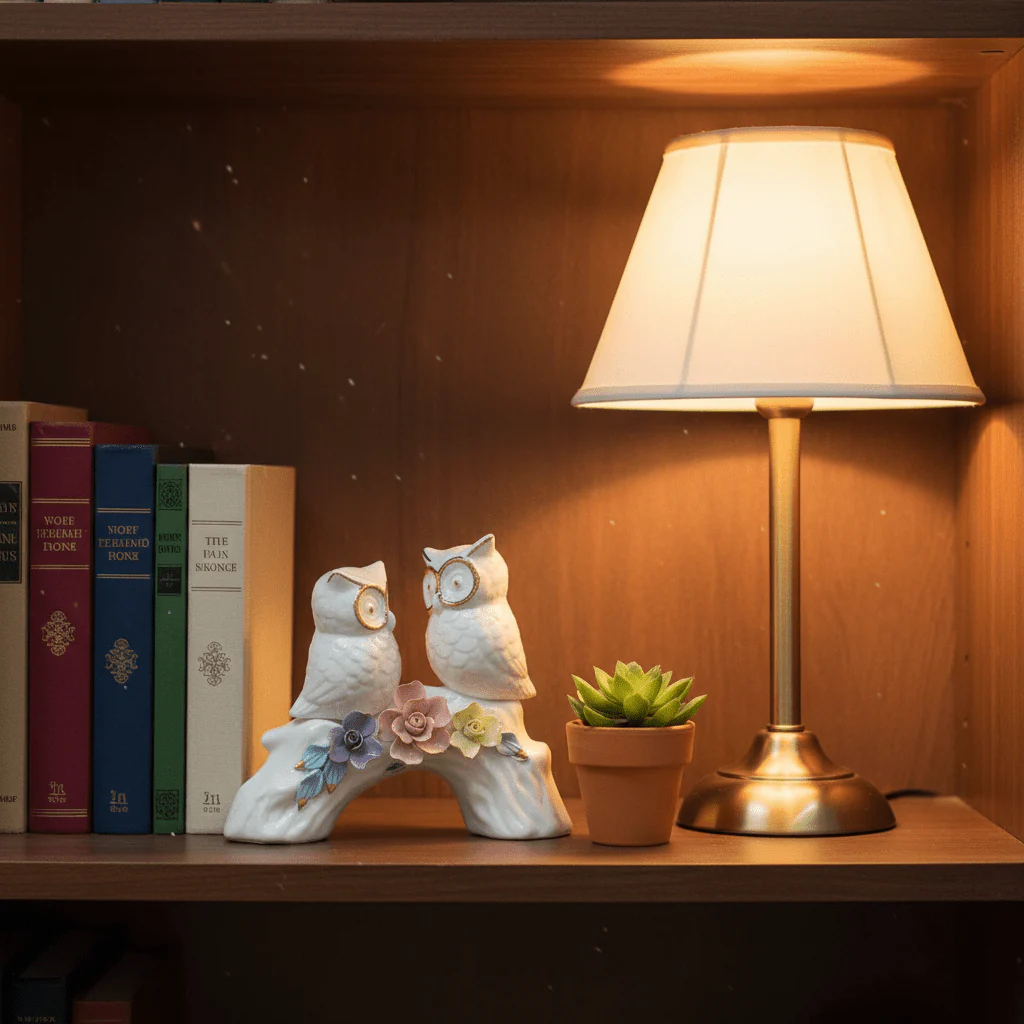 Elegant White Ceramic Owl Pair Table Décor with Vibrant Floral Artwork for Living Spaces – 23×18cm - Image 3