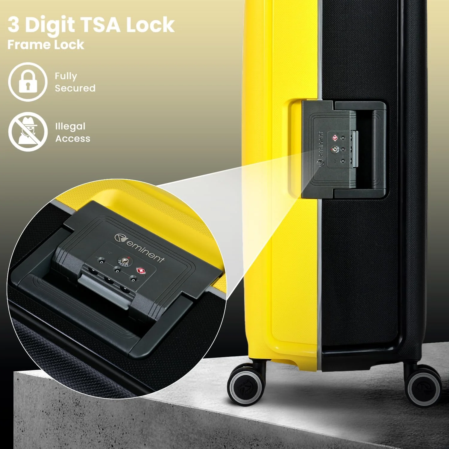 Eminent 28-Inch Heavy-Duty Polypropylene Checked Suitcase – Dual-Tone Yellow & Black Elite Travel Edition - Image 2