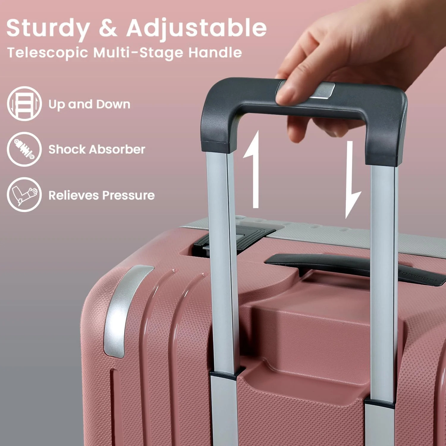 Eminent 28-Inch Polypropylene Hard Case Checked Suitcase – Gray & Pink Modern Dual-Tone Edition - Image 4