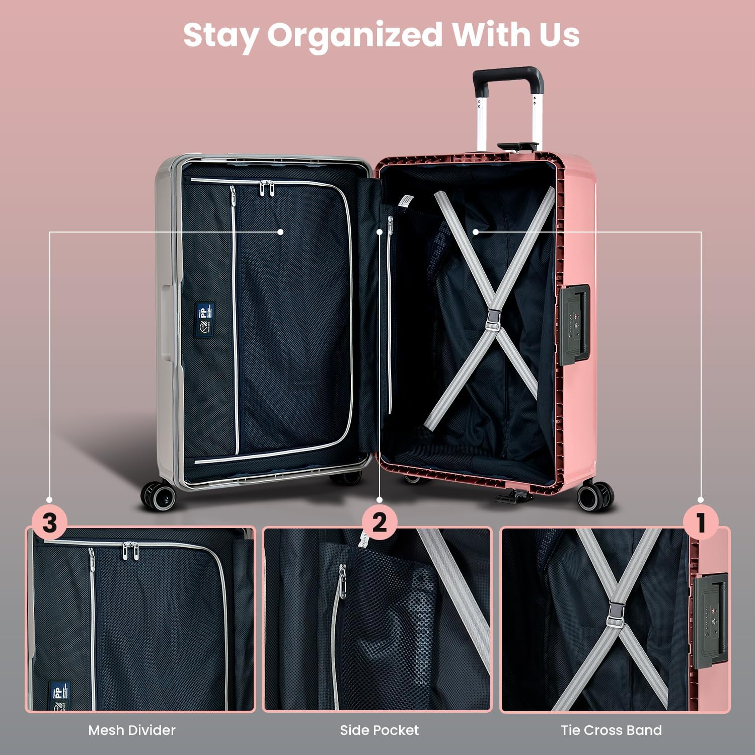 Eminent 28-Inch Polypropylene Hard Case Checked Suitcase – Gray & Pink Modern Dual-Tone Edition - Image 5