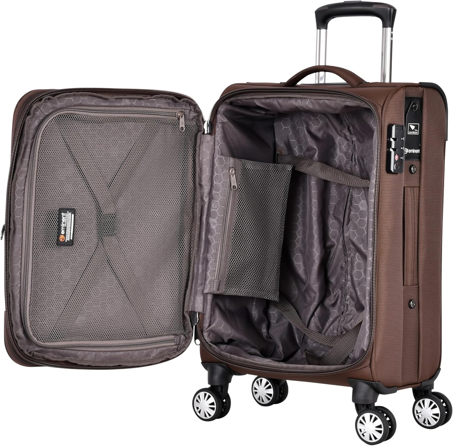 Eminent V6093SZ Expandable Soft Luggage Trolley – Polyester Carry-On Suitcase with TSA Lock & Double Spinner Wheels, Camel, 20-Inch - Image 6