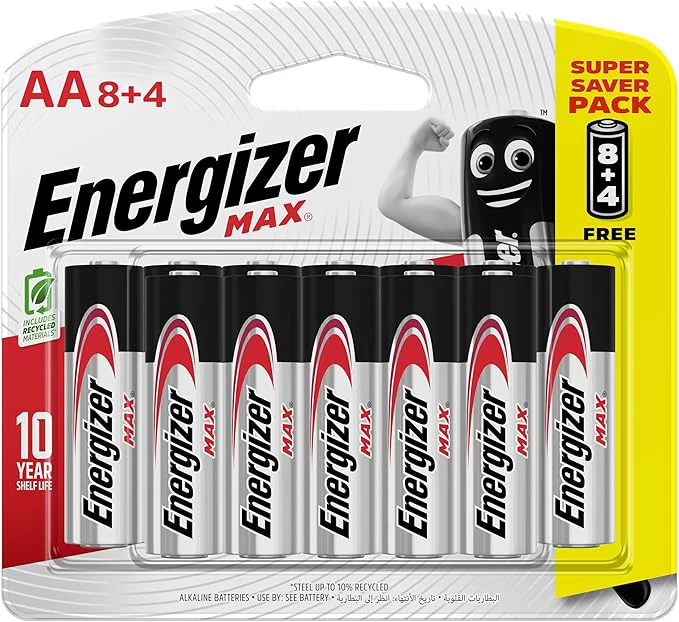ENERGIZER MAX AA Alkaline Batteries 1.5V Saver Pack Of 8+4