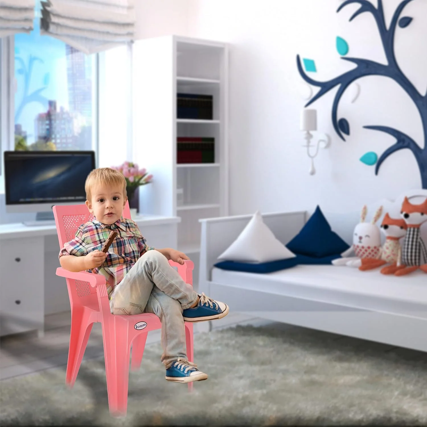 Esqube Baby Chair Panda (Plain) 60cm*38cm - Plastic Study Chair Assorted Color - Image 3