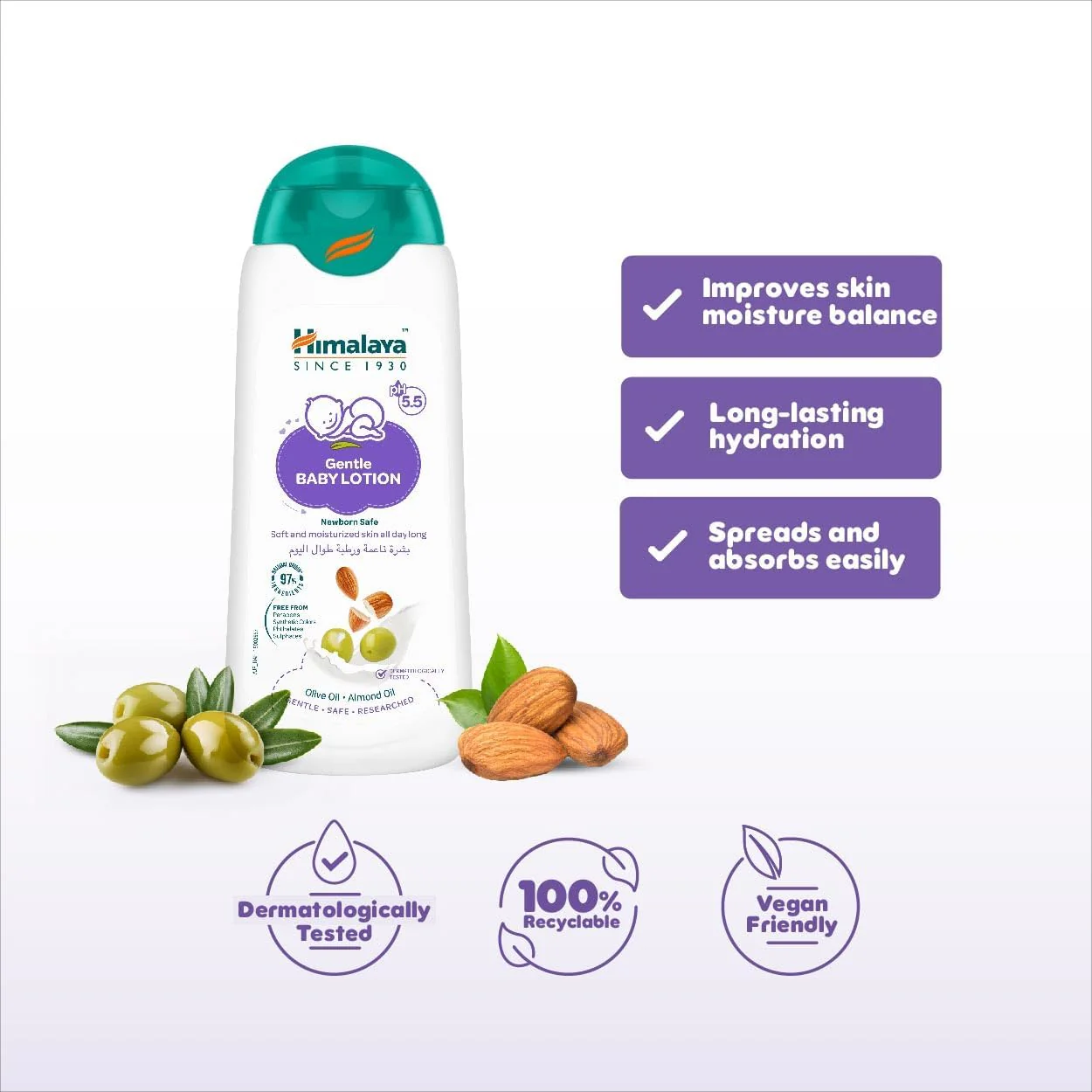 Himalaya Gentle Baby Lotion pH 5.5 – 400ml | Olive & Almond Oil | Newborn Safe | Dermatologically Tested - Image 4