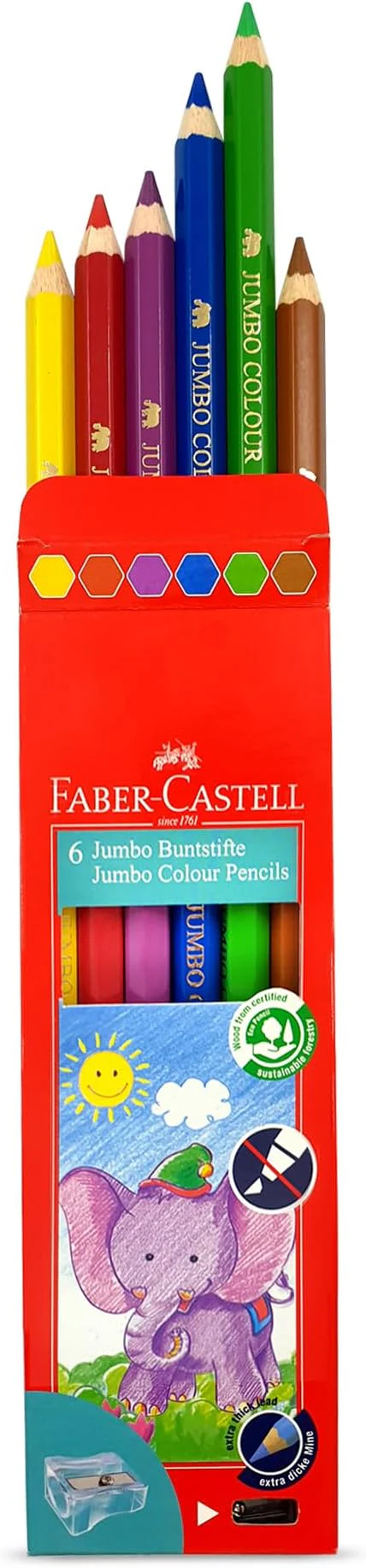 Faber-Castell 111606 Jumbo Color Pencil 6-Pieces - Image 3
