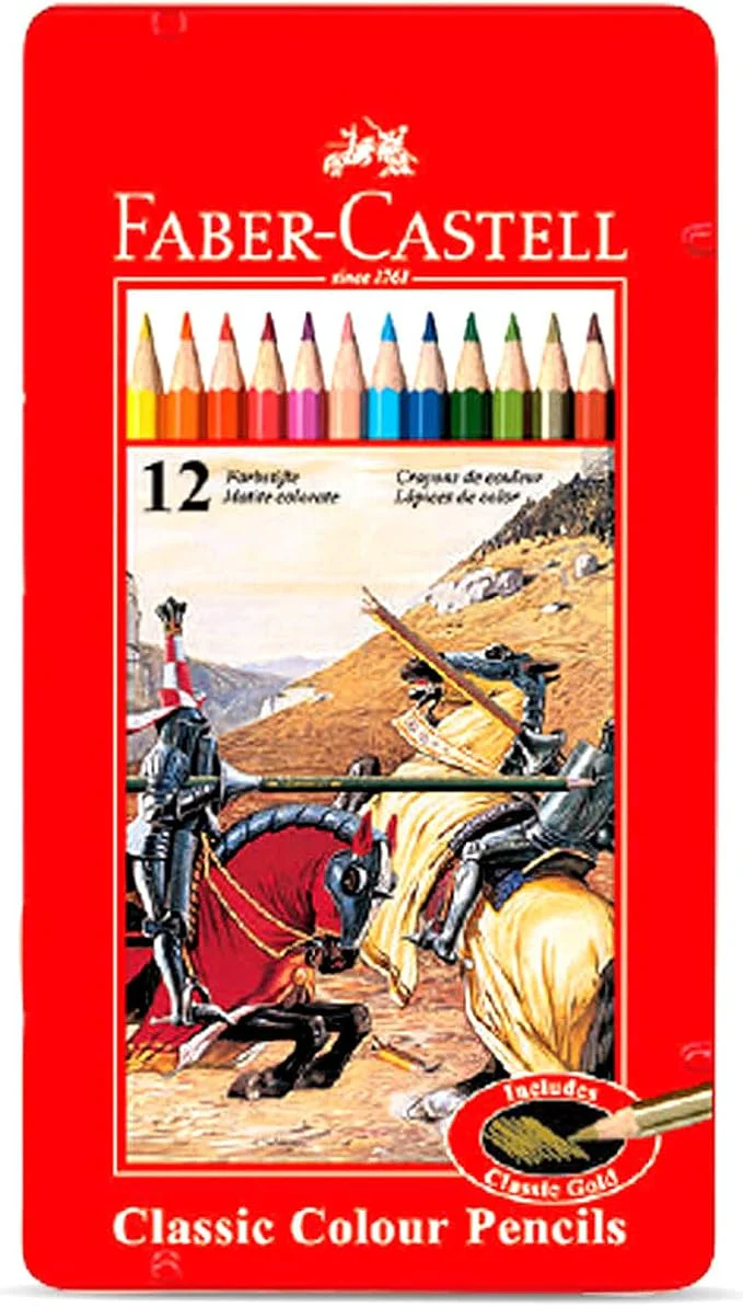 Faber-Castell Classic Colour Pencils 12 In A Flat Metal Tin, Multicolor