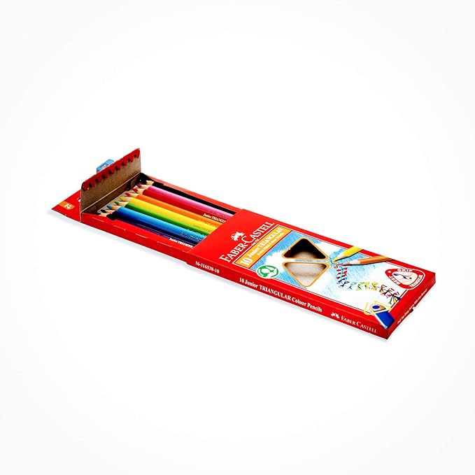 Faber-Castell Faber Castell Junior Triangular Colour Pencils 10 Colour In A Cardboard Box, Multicolor - Image 2
