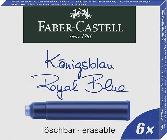 Faber-Castell Fountain Pen Red Design Medium Nib + 6 Blue Ink Cartridges - Image 3