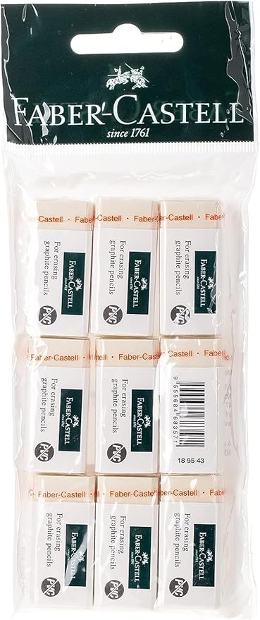 Faber-Castell Pvc-Free Eraser Medium Poly Bag Of 9Pc,White