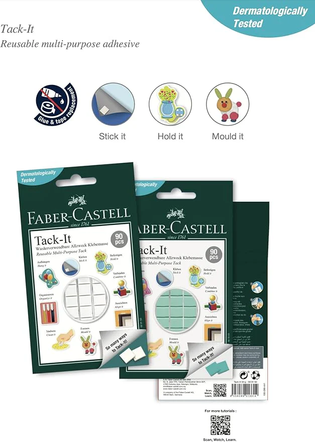 Faber-Castell Reusable Multi-Purpose Adhesive Tack-It 50Gm Green - Image 3