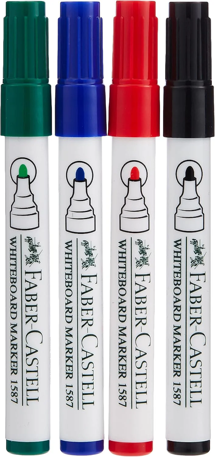 Faber-Castell Whiteboard Marker Bullet Set Of 4Pcs+ Duster, Assorted 1587D