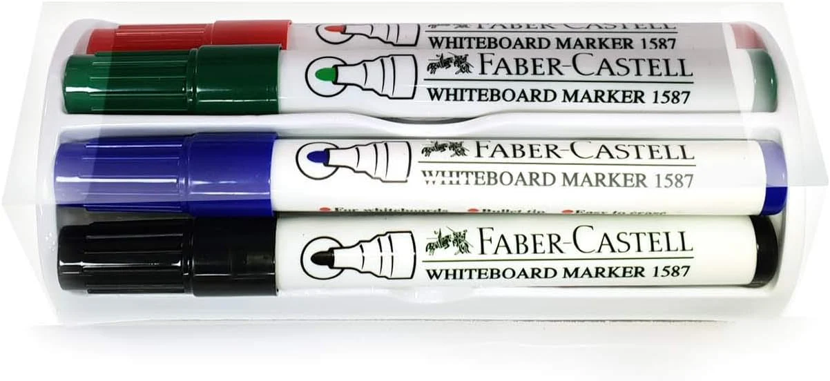 Faber-Castell Whiteboard Marker Bullet Set Of 4Pcs+ Duster, Assorted 1587D - Image 3