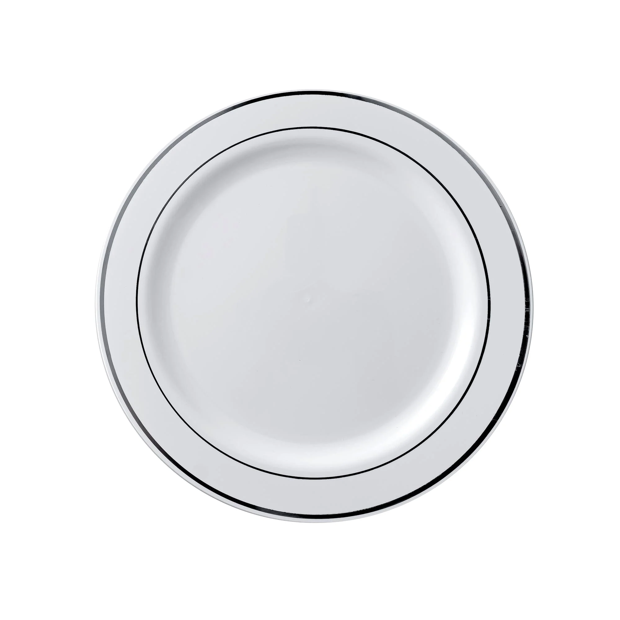 Falcon 20pcs Luxury Plastic Plates 19cm Dia, Ivory/Silver Rings
