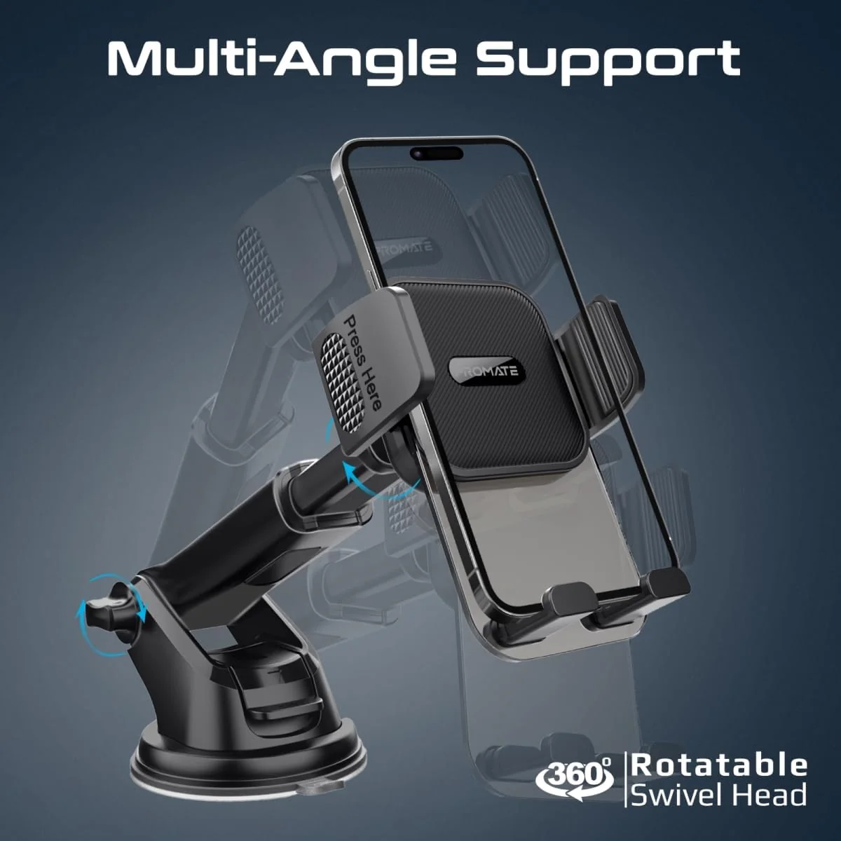 Promate Transparent Car Mount with Intelligent Auto-Clamping Cradle Design, Versatile Mounting Options, Multi-Angle Support, Extendable Arm, and One Touch Release for iPhone 17/14, TransHold-EXT - Image 5