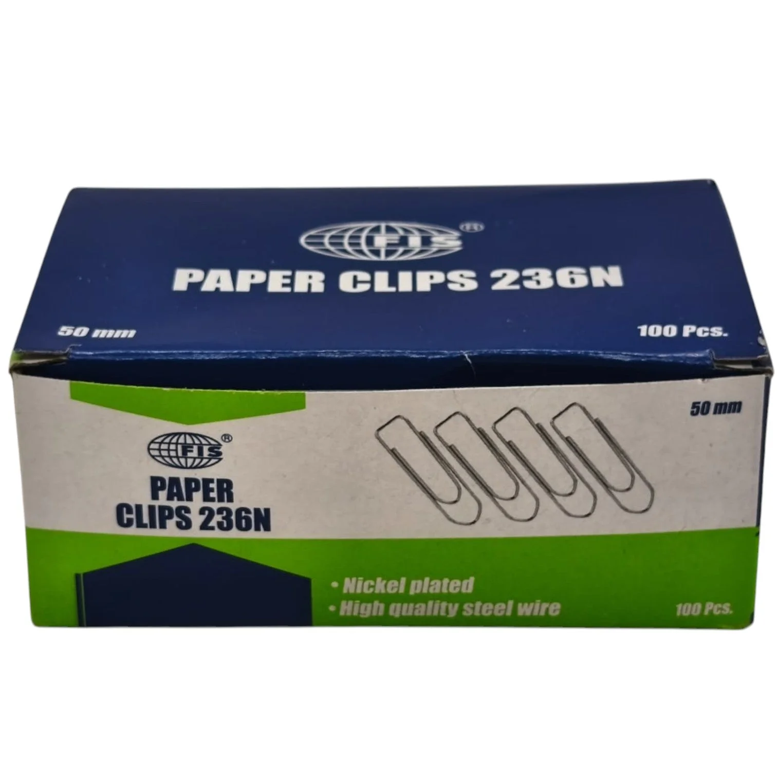 FIS Silver Paper Clips 50MM Office Paperclips Each Size For Easy 100Pcs